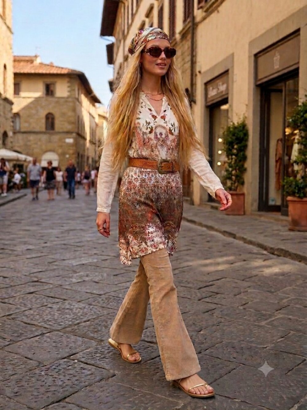 Yerse Bohemian Paisley Floral V-Neck Tunic Dress - Size EU 38